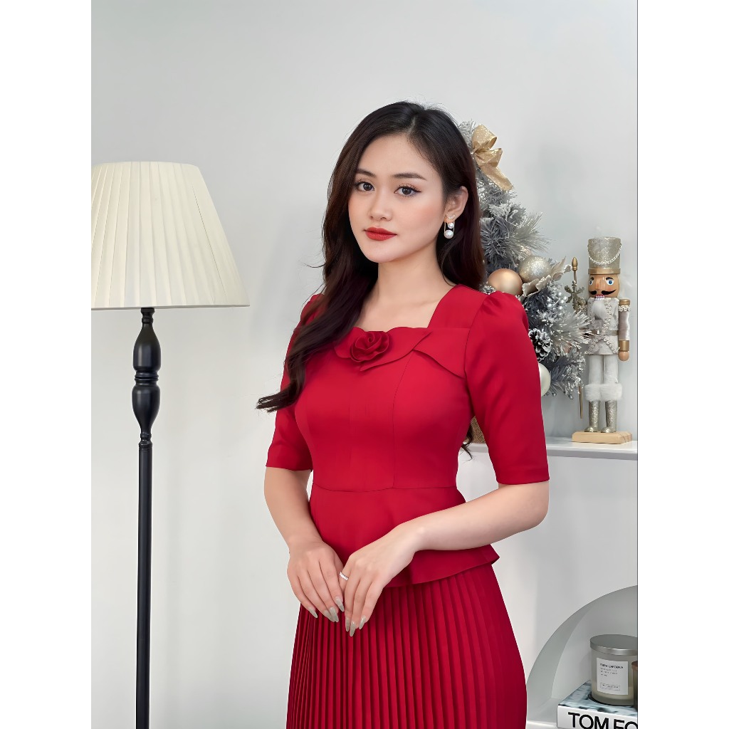 Set bộ công sở nữ, Váy nữ công sở thiết kế Áo Peplum kèm chân váy xếp ly  Emvy Fashion K81