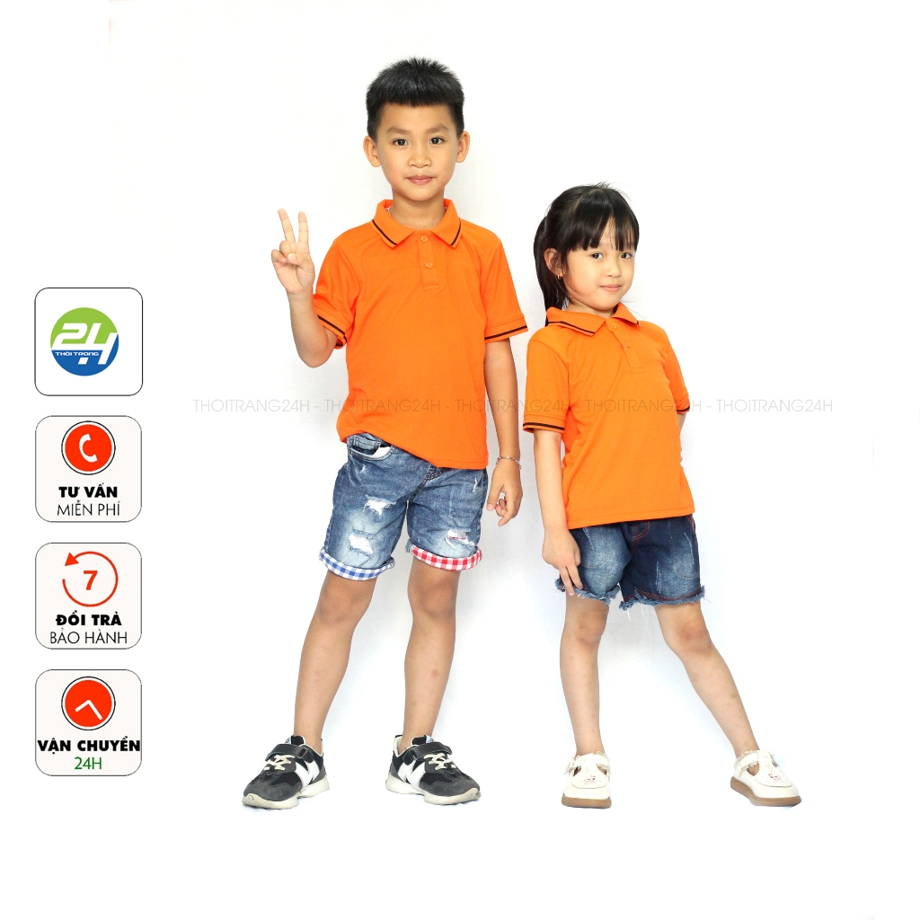 Áo Thun Polo Có Cổ Cho Bé Trẻ Em THOITRANG24H Màu Cam Chất Vải Cá Sấu Mè Phom Xuông Cho Cả Bé Trai và Bé Gái