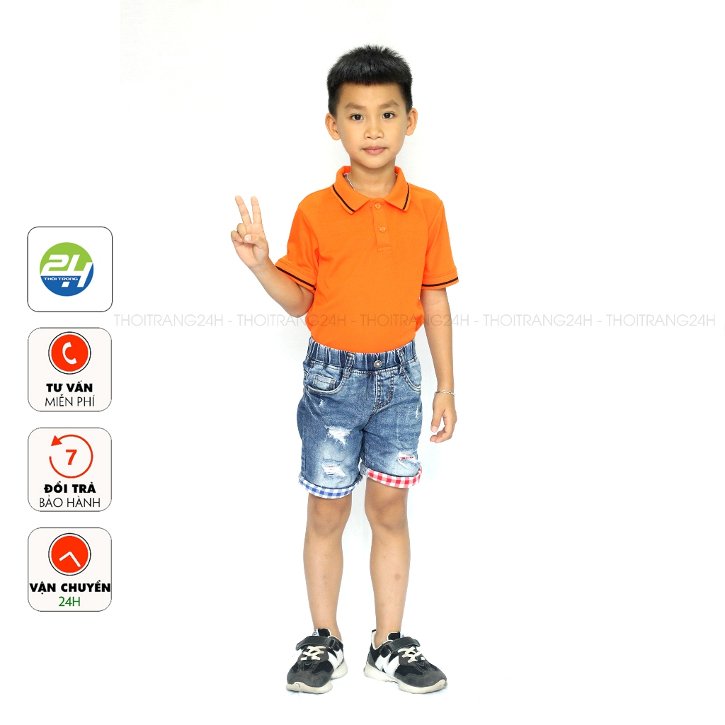 Áo Thun Polo Có Cổ Cho Bé Trẻ Em THOITRANG24H Màu Cam Chất Vải Cá Sấu Mè Phom Xuông Cho Cả Bé Trai và Bé Gái