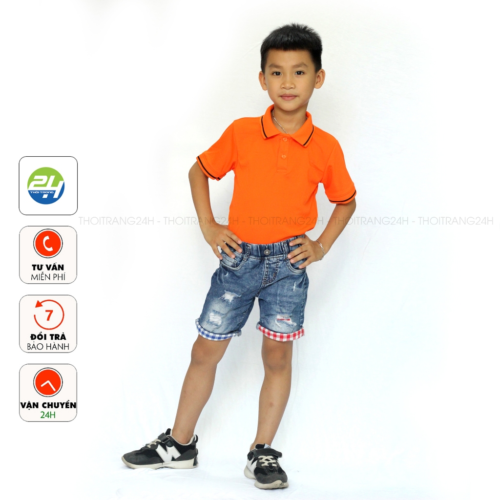 Áo Thun Polo Có Cổ Cho Bé Trẻ Em THOITRANG24H Màu Cam Chất Vải Cá Sấu Mè Phom Xuông Cho Cả Bé Trai và Bé Gái