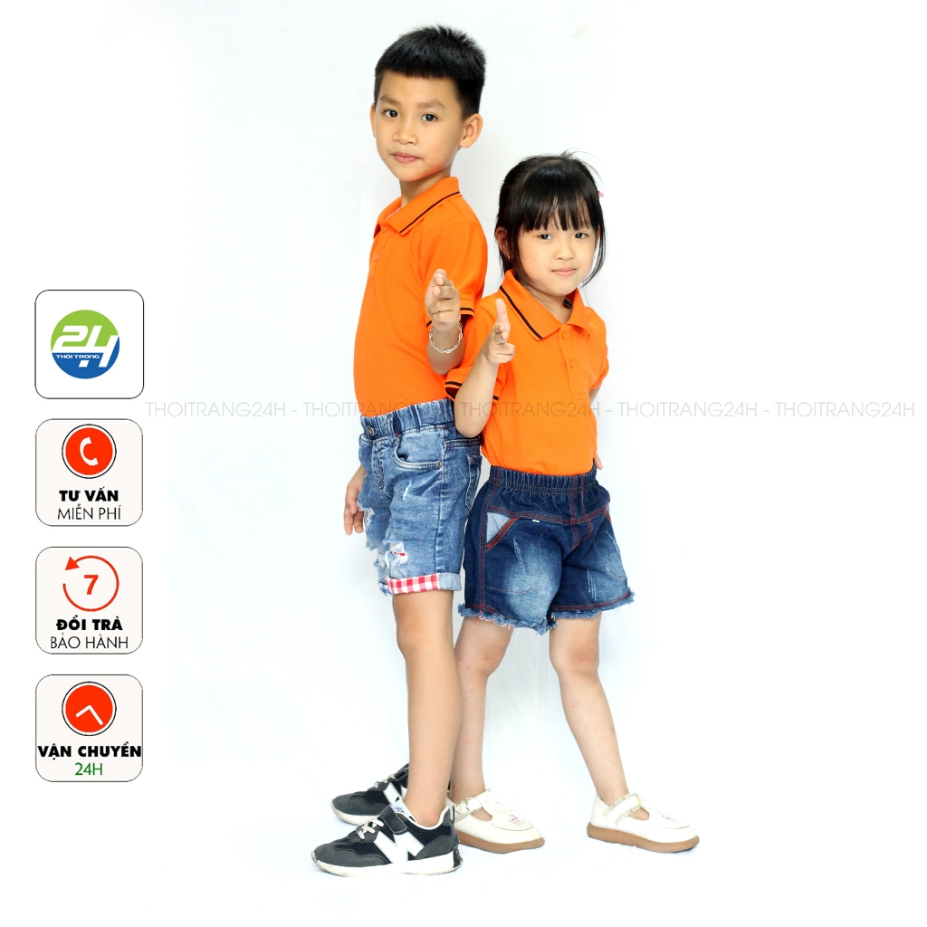 Áo Thun Polo Có Cổ Cho Bé Trẻ Em THOITRANG24H Màu Cam Chất Vải Cá Sấu Mè Phom Xuông Cho Cả Bé Trai và Bé Gái