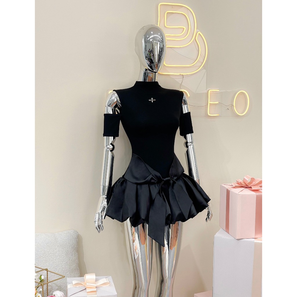 𝑴𝒚𝒓𝒏𝒂 𝑫𝒓𝒆𝒔𝒔 thun bozip pha tafta chân váy xòe nhấn nơ xinh - BAGEO