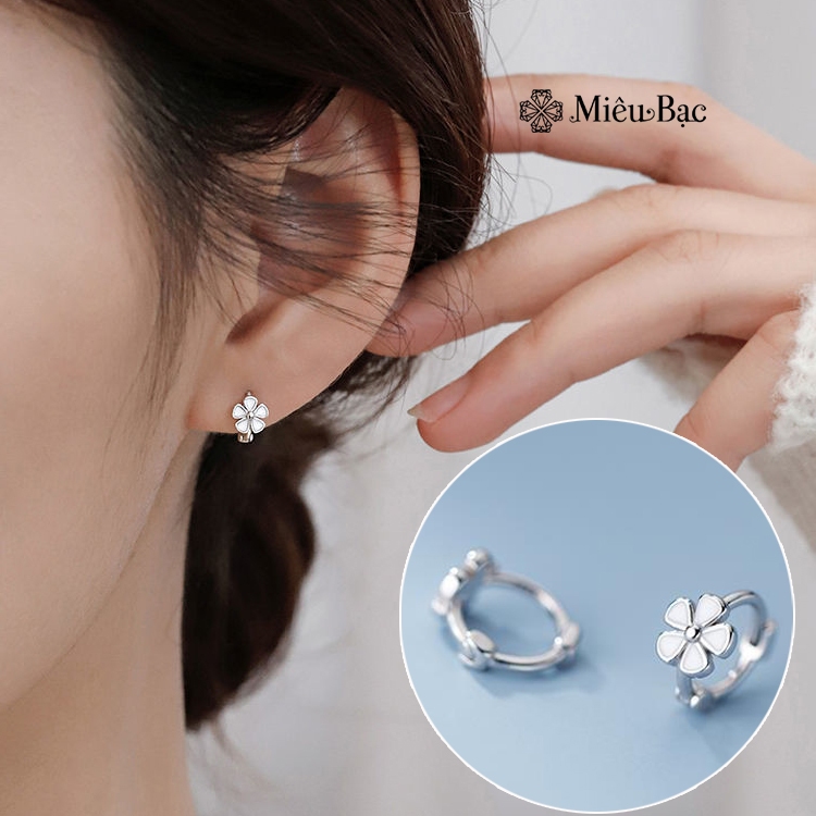 Bông tai bạc nữ Miêu Bạc khuyên tai tròn hoa 5 cánh 1 chiếc dễ thương chất liệu bạc 925 phụ kiện trang sức nữ MB71