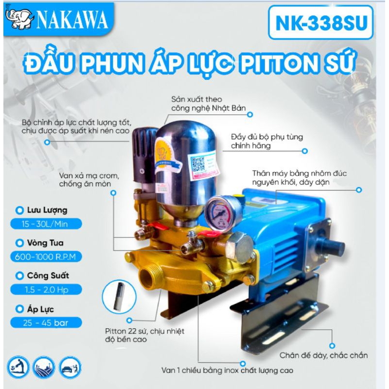 Đầu xịt rửa xe , phun thuốc Nakawa Piston xứ 1.5hp và 2hp