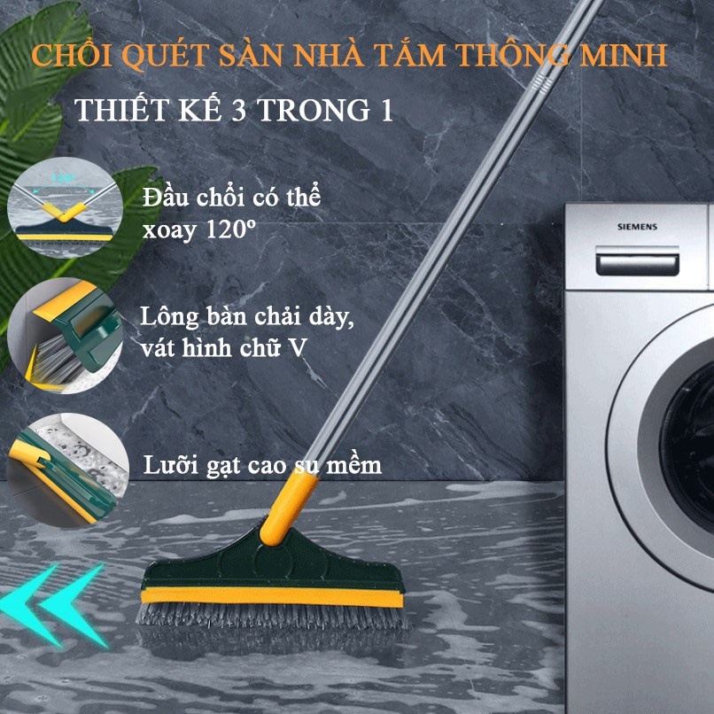 Chổi gạt nước chà sàn nhà tắm gồm chổi và đầu gạt nước thông minh 2in1 khả năng xoay 120 độ giúp dọn sạch mọi góc bẩn kĩ