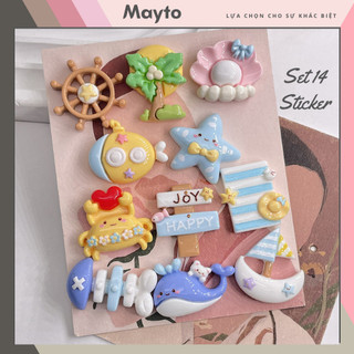 Bộ 14 Sticker, Charm 3D chủ đề bãi biển DIY Mayto nhựa cứng gắn Dép Cross, Dép Sục, Cá Sấu JB-70