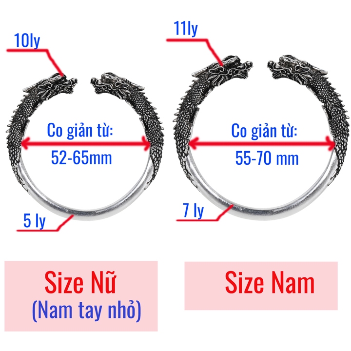 Vòng tay song long đầu rồng cho Nam và Nữ - T0238