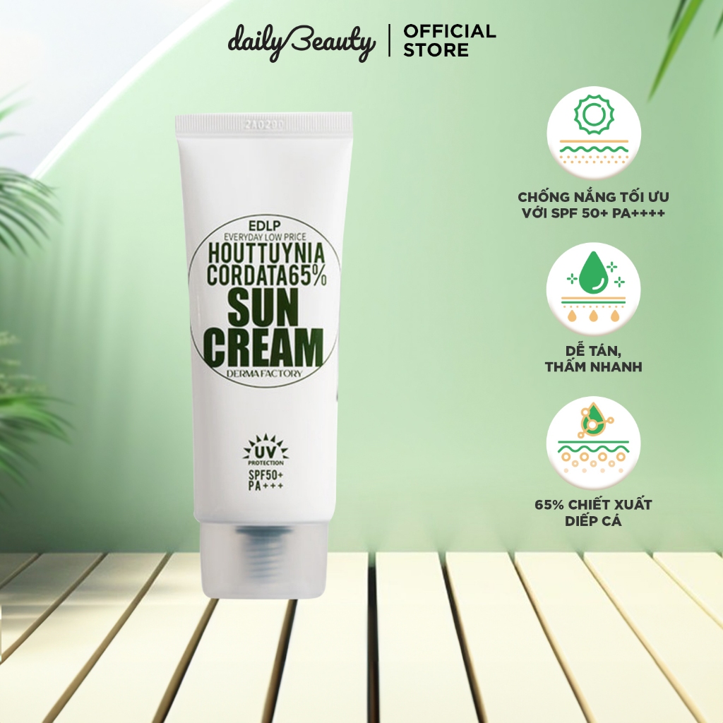 Kem chống nắng diếp cá Derma Factory Houttuynia Cordata 65% Sun Cream 50g Daily Beauty