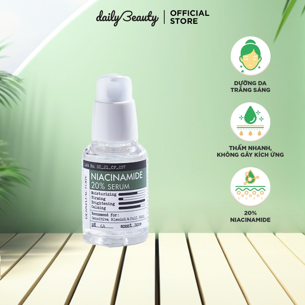 Tinh chất dưỡng trắng Derma Factory Niacinamide 20% Serum 30ml Daily Beauty Official