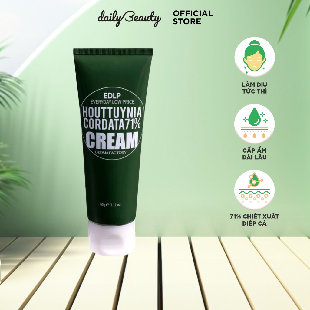 Kem dưỡng ẩm diếp cá Derma Factory Houttuynia Cordata 71% Cream 60g làm dịu và cung cấp độ ẩm Daily Beauty