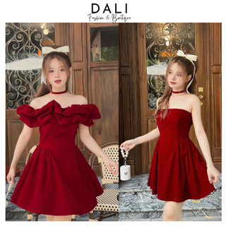 Váy Nhung Đỏ 3 Món Tách Rời Thiết Kế Trễ Vai Tặng Kèm Choker, Đầm Dự Tiệc Sang Chảnh