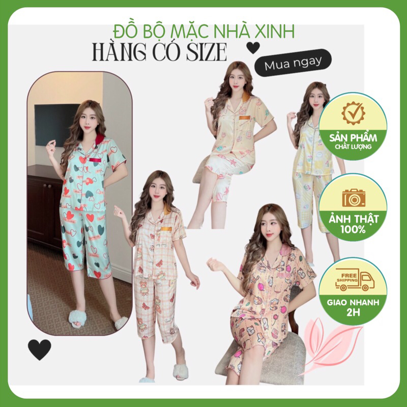 Đồ bộ pijama ⚡️ẢNH SHOP CHỤP⚡️ nữ Size dưới 56kg, lửng lụa mặc nhà vừa thoải mái vừa tiện lợi