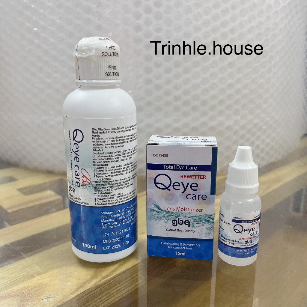 Combo nước nhỏ mắt lens Qeye care15ml + nước ngâm lens Qeye care 140ml