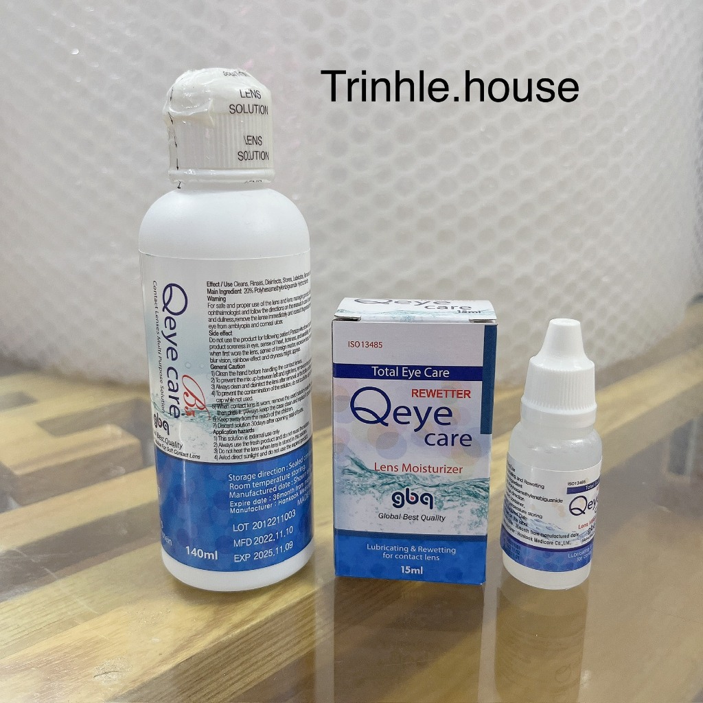 Combo nước nhỏ mắt lens Qeye care15ml + nước ngâm lens Qeye care 140ml