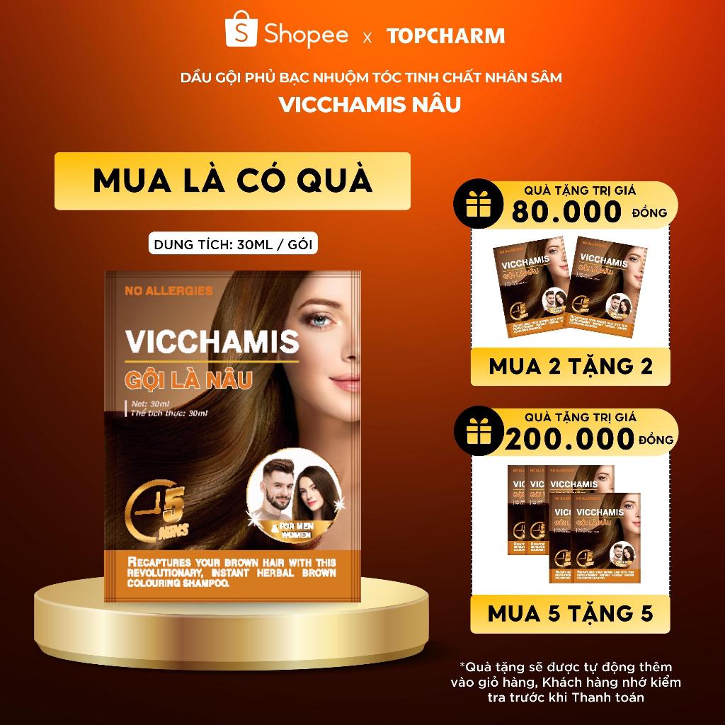 Dầu Gội Phủ Bạc Tại Nhà VICCHAMIS - Phủ Bạc Tóc Nâu Thảo Dược Tự Nhiên An Toàn - Gói 30ml ( kèm quà tặng )
