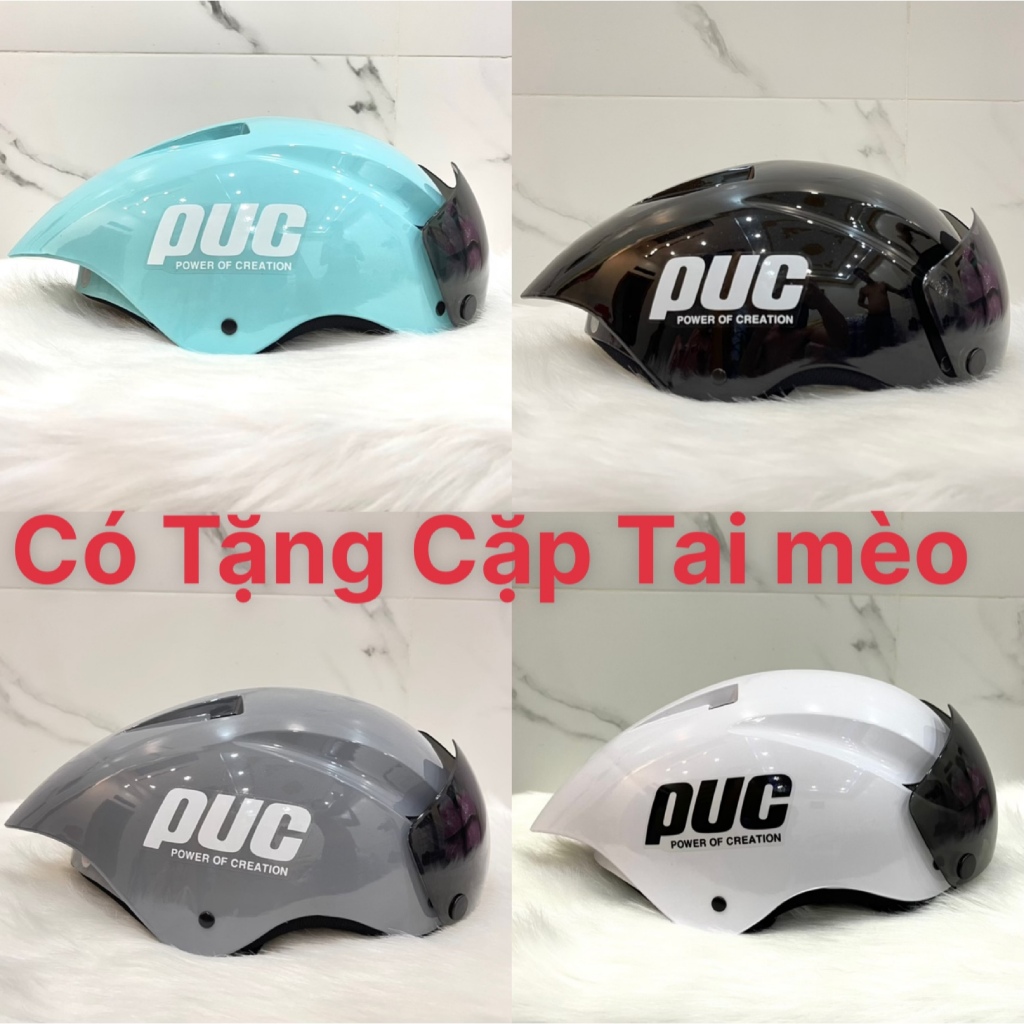 Nón Bảo Hiểm Thể Thao PUC Đuôi Nhọn, Mũ Bảo Hiểm Xe Máy Tặng Tai Mèo Mẫu Mới