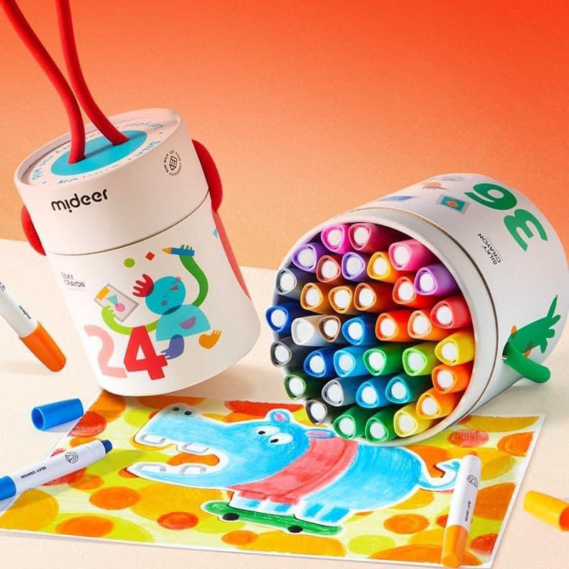 Màu sáp Lụa hữu cơ Mideer Silky Crayon 8- 12- 24- 36 Mideer- Mẫu hộp tròn mới