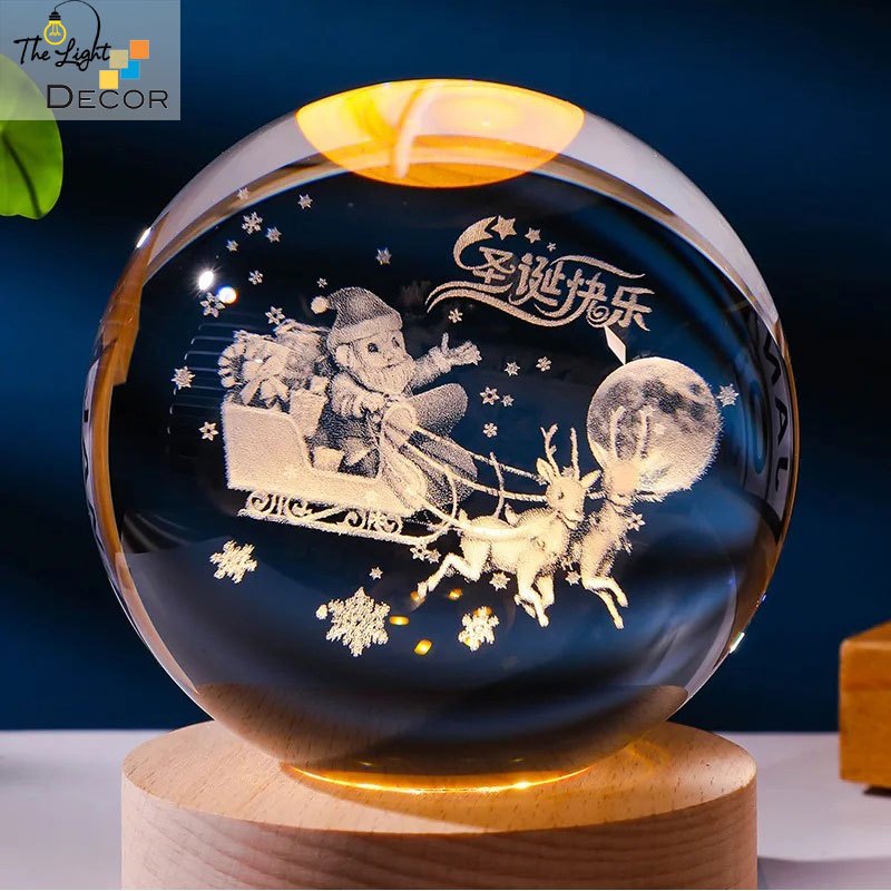 Bộ Quà Tặng Giáng Sinh 2023 Quả Cầu Pha Lê 3D Đèn Led Noel 6cm