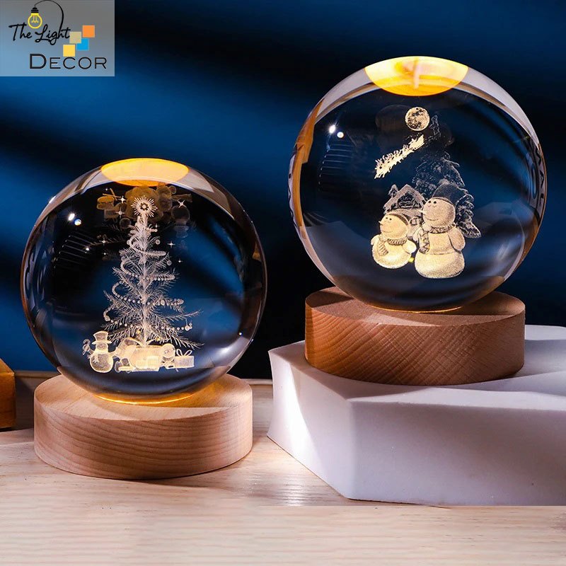 Bộ Quà Tặng Giáng Sinh 2023 Quả Cầu Pha Lê 3D Đèn Led Noel 6cm