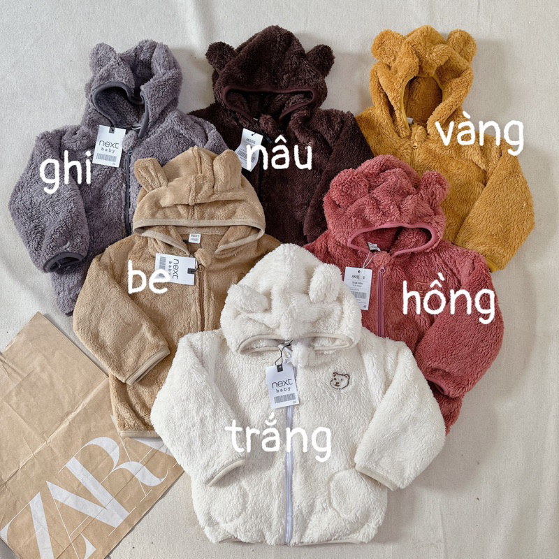 Áo khoác lông mũ thêu gấu 6 màu cho bé