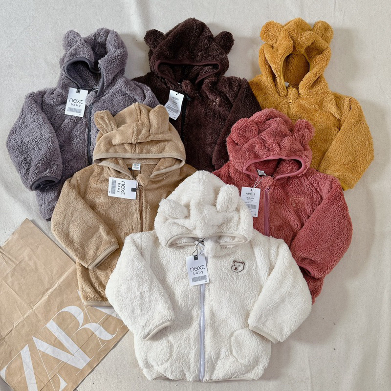 Áo khoác lông mũ thêu gấu 6 màu cho bé