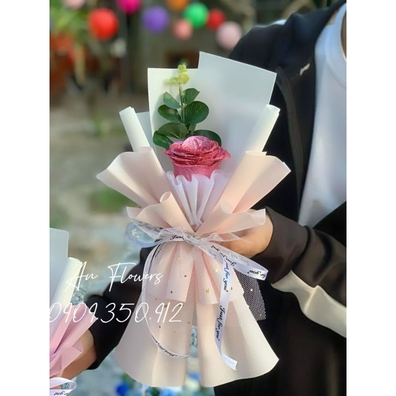 Bó hoa hồng sáp nhũ 1 bông