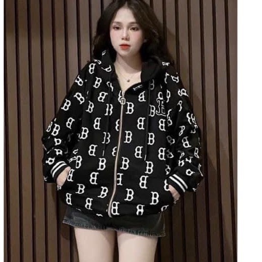 Áo Khoác Nữ, Áo Khoác In Chữ B Kèm Mũ 2 Lớp Dày Dặn 2 Màu Siêu Xinh