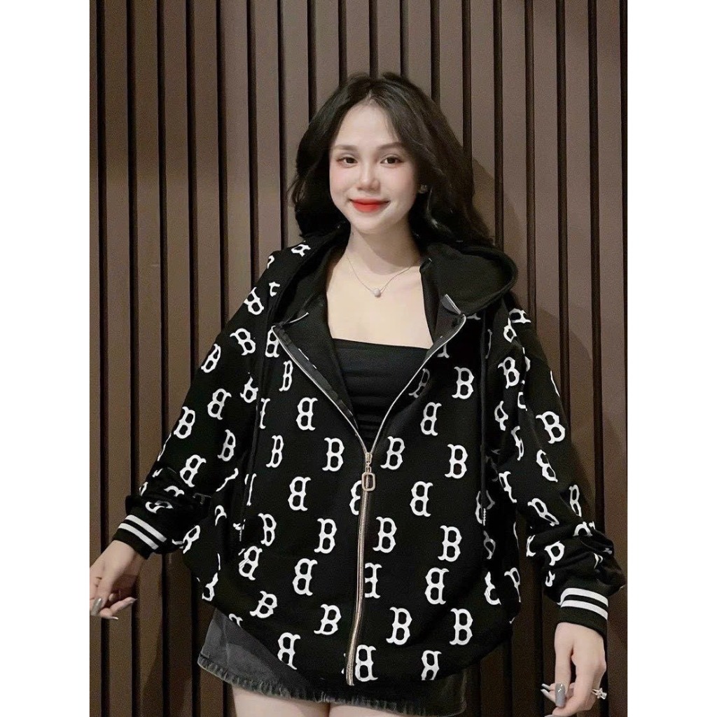 Áo Khoác Nữ, Áo Khoác In Chữ B Kèm Mũ 2 Lớp Dày Dặn 2 Màu Siêu Xinh