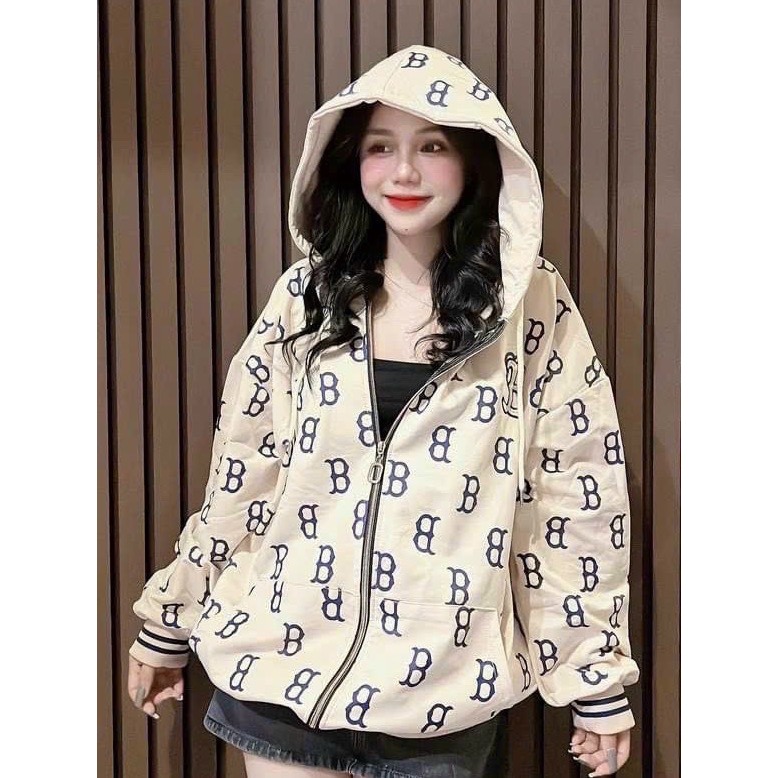 Áo Khoác Nữ, Áo Khoác In Chữ B Kèm Mũ 2 Lớp Dày Dặn 2 Màu Siêu Xinh