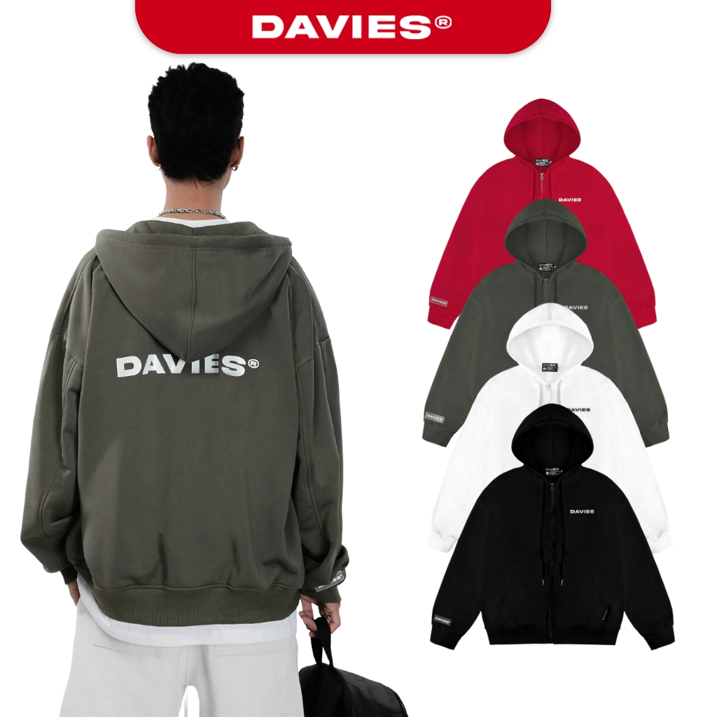 Áo hoodie zip local brand nỉ chân cua nam nữ DAVIES form rộng chính hãng mũ to có khóa kéo nhiều màu D basic I D34-HD7