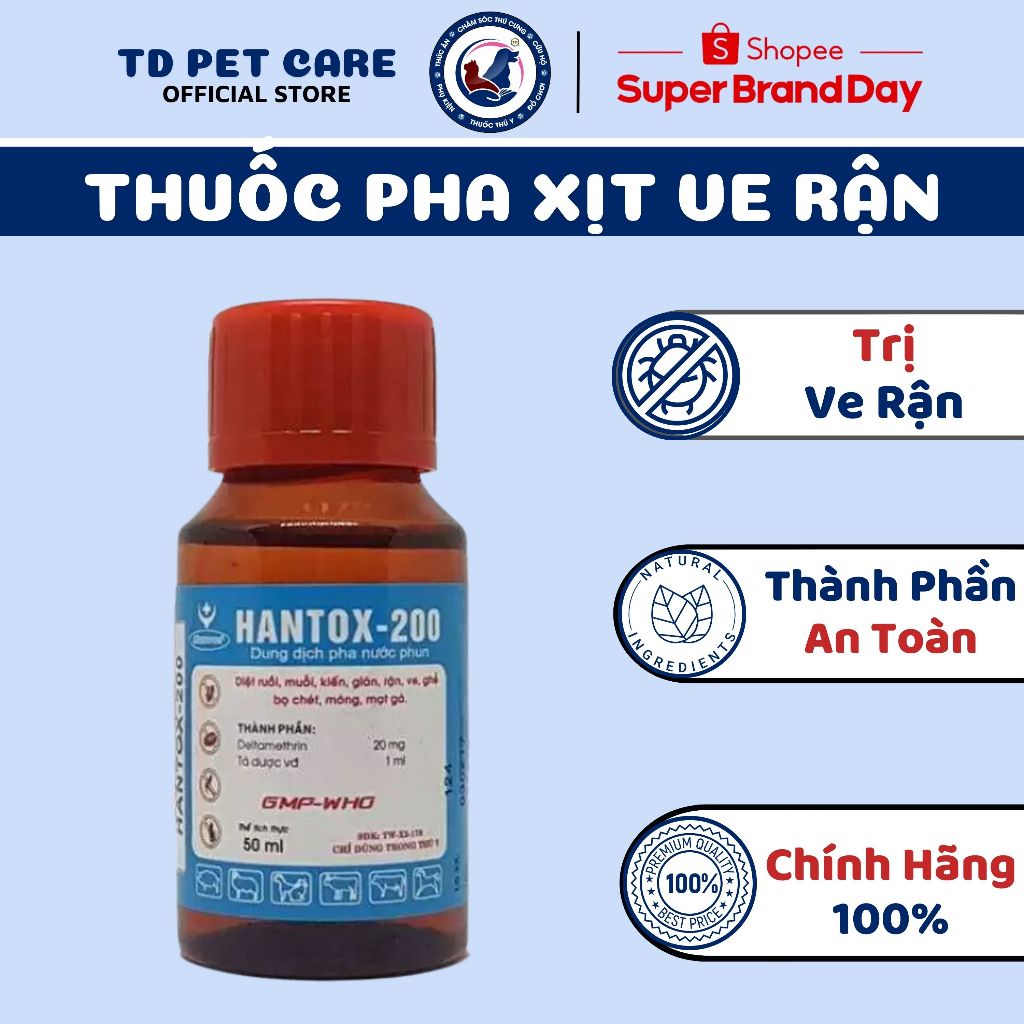 Lọ Nước Pha Diệt Cồn Trùng Ve Chó Rận Mèo Dành Cho Chó Mèo Hantox 200 - Chai Phun Hết Rận Mèo Dành Cho Thú Cưng