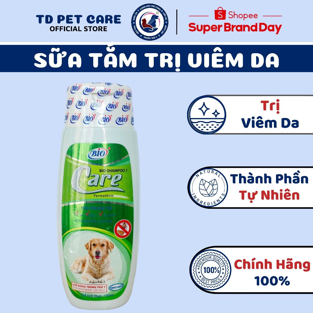 Sữa Tắm Ve Rận Cho Chó Mèo TD Bio Care 150ml
