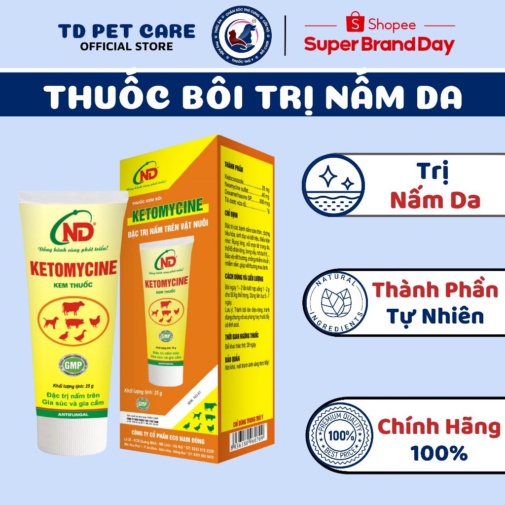 Nhũ Dịch Bôi Ngăn Ngừa Nấm Da Cho Chó Mèo TD Ketomycin - Tuýp Dạng Kem Nấm Da Vẩy Gàu Trên Chó Mèo Hiệu Quả Cao