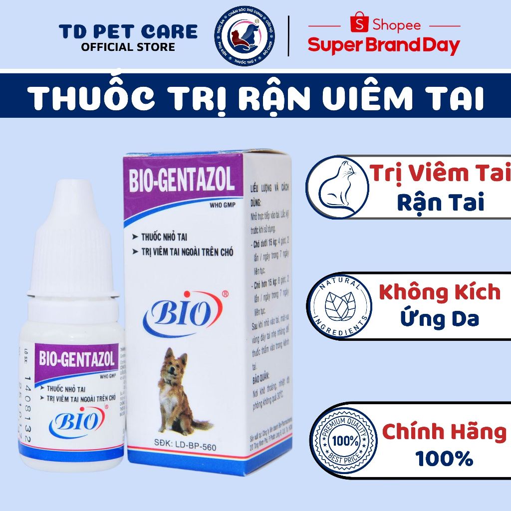 Lọ Nhỏ Tai Ngừa Viêm Tai BIO-GENTAZOL Hiệu Quả Dành Cho Chó TD