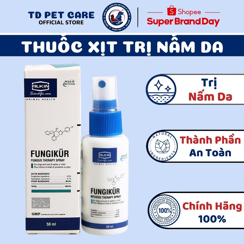 Lọ Xịt Nấm Chó Mèo TD Fungikur Alkin - Chai Ngừa Nấm Da Dành Cho Thú Cưng