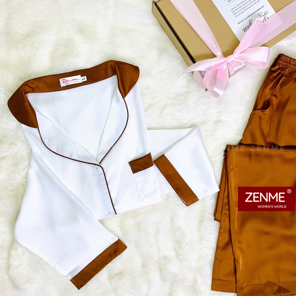 Đồ bộ mặc nhà, đồ ngủ Pyjama cộc tay quần đùi, áo dài quần dài Lụa Latin Mềm Mại Zen Me PJC0423