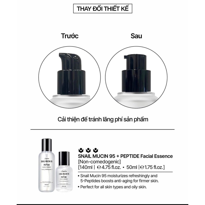 Tinh chất ốc sên làm dịu và phục hồi da Snail Mucin 95 + Peptide Facial Essence 140ml