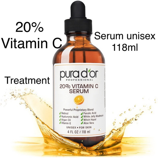 Serum 20% Vitamin C PURA D'OR 118ml đốm đen, mụn, nếp nhăn dành cho cả nam và nữ.