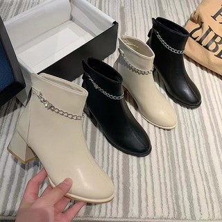 Bốt nữ cổ nửng, bốt nữ cổ xích rớt cổ gót vuông cao 4p da mềm êm chân fullbox hàng cao cấp!