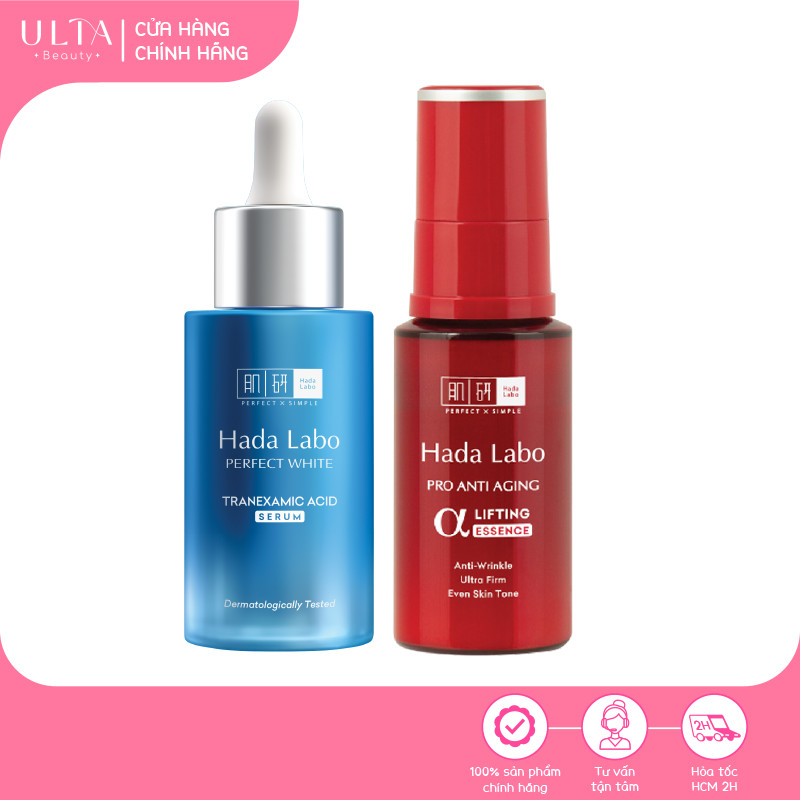 Tinh Chất Dưỡng Hada Labo Chống Lão Hóa Pro Anti Aging Essence và Dưỡng Trắng Da Perfect White Tranexamic