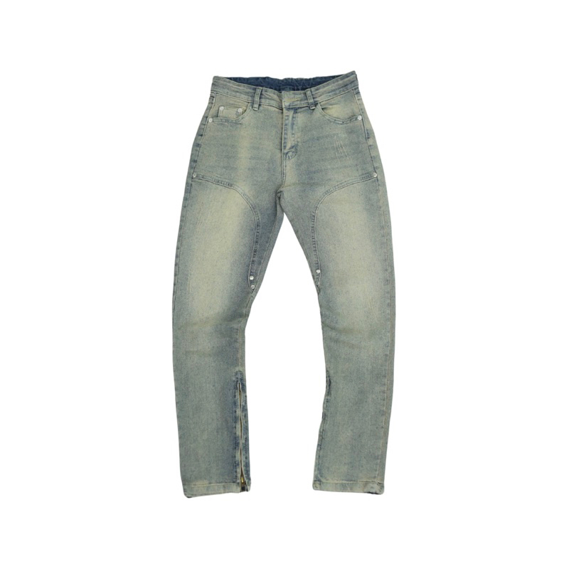 Quần jean nam thiết kế khóa zip phong cách streetwear cao câp BEAR màu xanh vàng form slimfit vải denim co giãn SK005