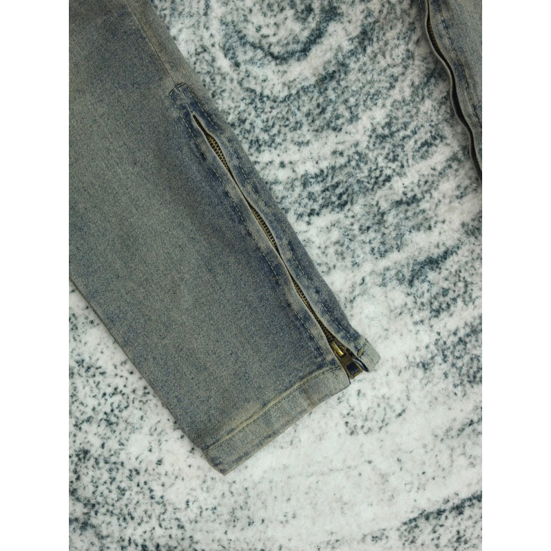 Quần jean nam thiết kế khóa zip phong cách streetwear cao câp BEAR màu xanh vàng form slimfit vải denim co giãn SK005