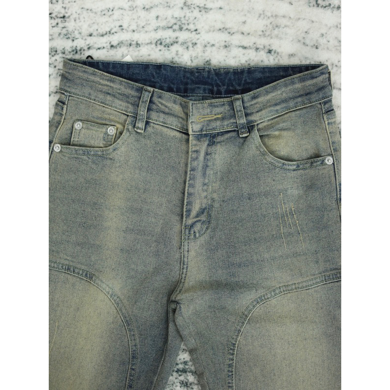 Quần jean nam thiết kế khóa zip phong cách streetwear cao câp BEAR màu xanh vàng form slimfit vải denim co giãn SK005