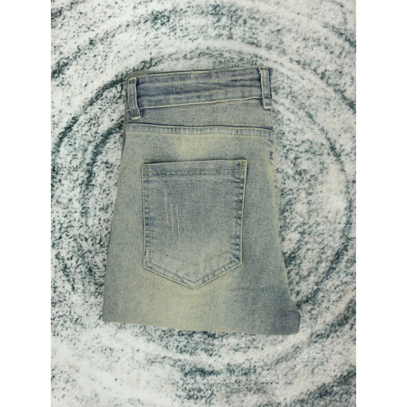 Quần jean nam thiết kế khóa zip phong cách streetwear cao câp BEAR màu xanh vàng form slimfit vải denim co giãn SK005