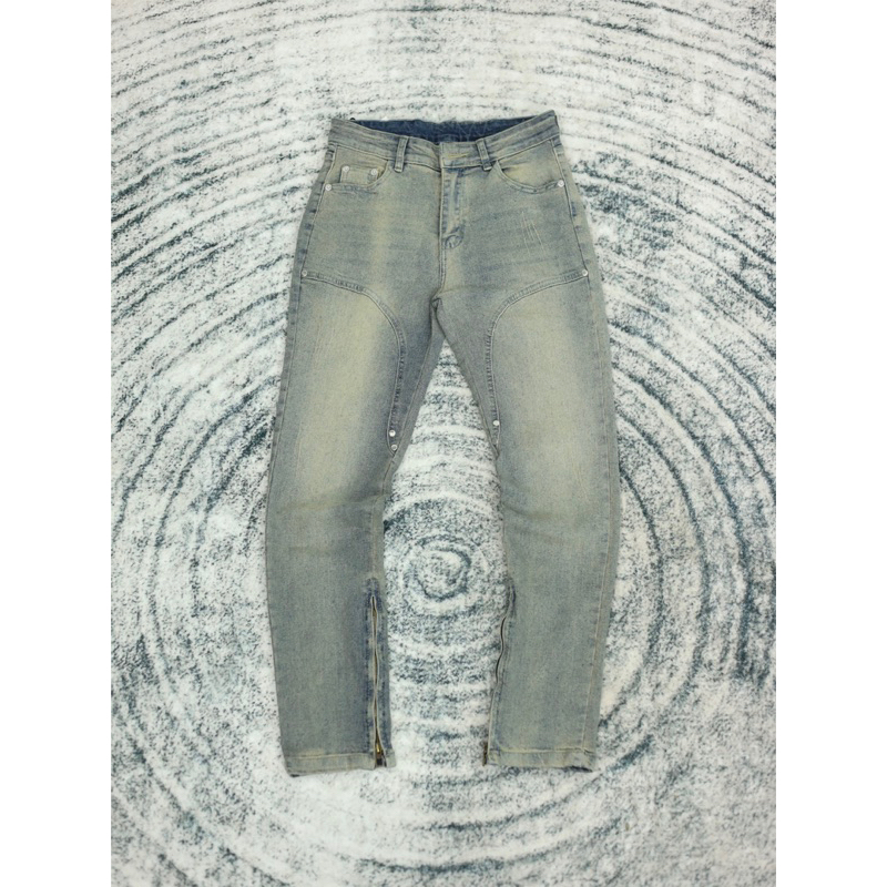 Quần jean nam thiết kế khóa zip phong cách streetwear cao câp BEAR màu xanh vàng form slimfit vải denim co giãn SK005
