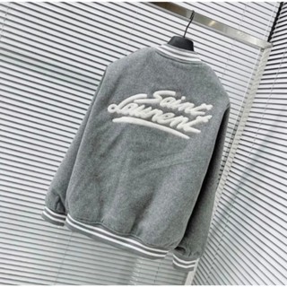 Áo Khoác Dạ Bomber Saint Laurent Logo Thêu Cực Hót - Áo Khoác Hai Lớp Dày Dặn Mẫu Mới 2023 Bao Dày Dặn