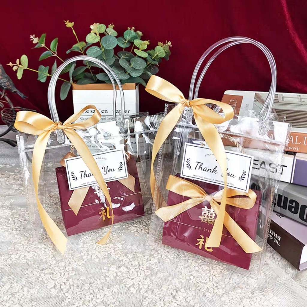 Túi quà tặng có quai cầm trong suốt chất lượng cao có nơ trang trí