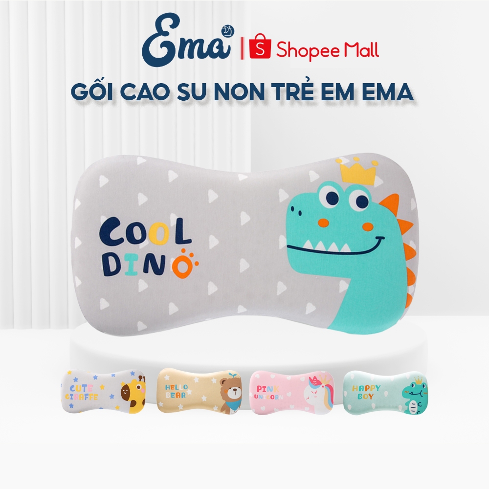 Gối cao su non cho bé thiết kế chuẩn công thái học Ema - Giúp ngủ ngon -  Kích thước 50x28x3cm