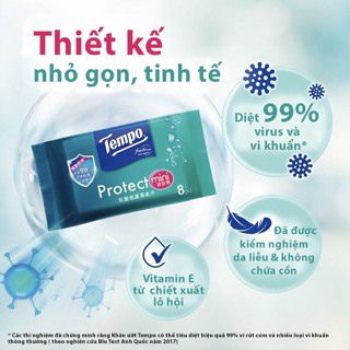 Khăn ướt Mini Tempo Protect Ngăn Ngừa Vi Khuẩn cao cấp - Diệt khuẩn 99%