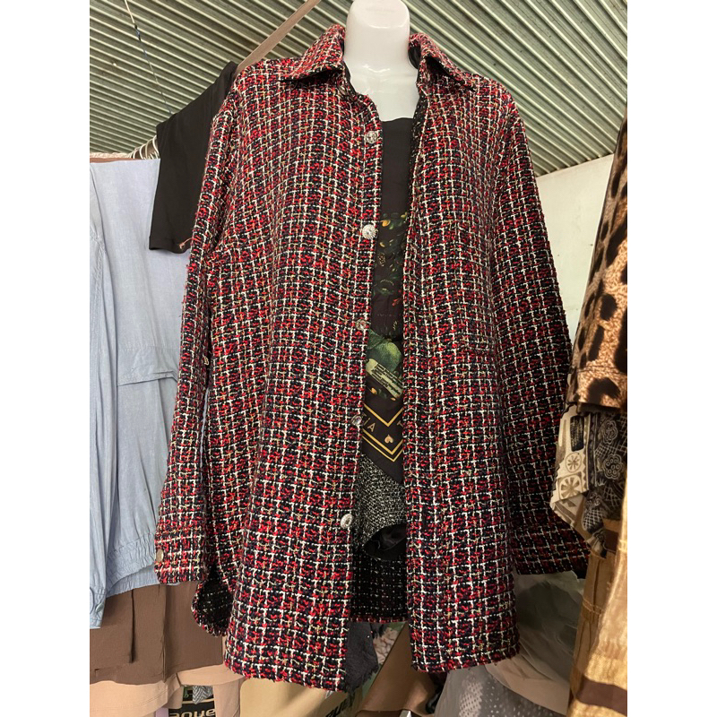 Khoác somi dáng dài dạ tweed hiệu xịn
